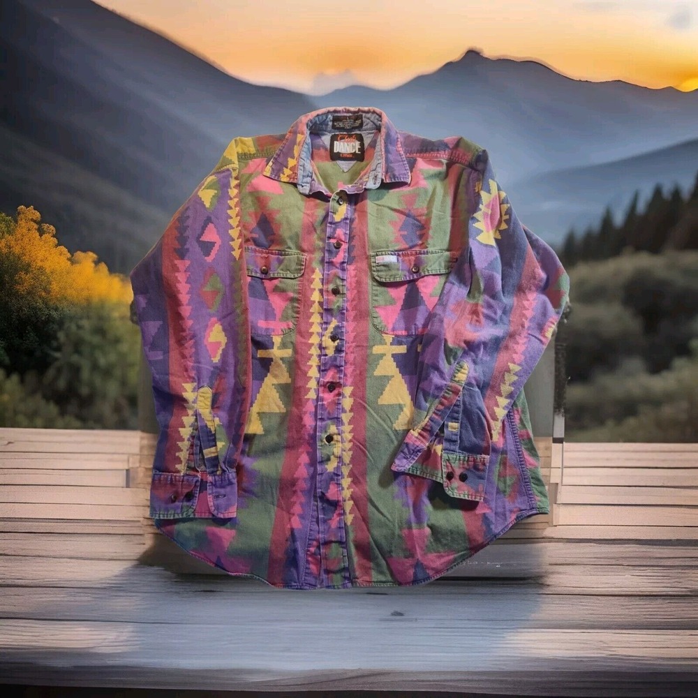 Club Dance Western Large Button Down Cowboy Aztec Shirt 1123‎